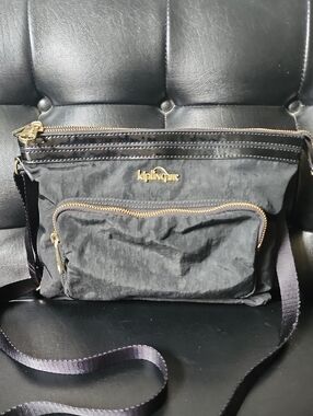 Kipling April Crossbody Bag Purse Black Patent Combo Gold Zipper